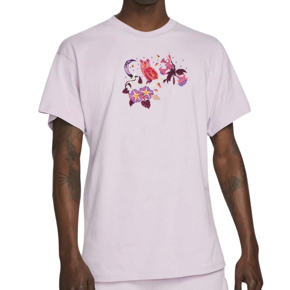 Nike Men’s Lilac Purple Embroidered Night Owl Short Sleeve T-Shirt Size Small